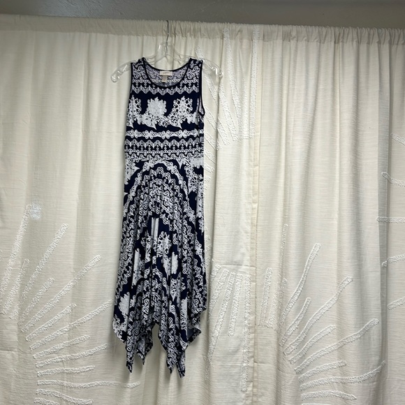 Loft size XS Navy/white Scarf print asymmetrical hem dress - Picture 1 of 2